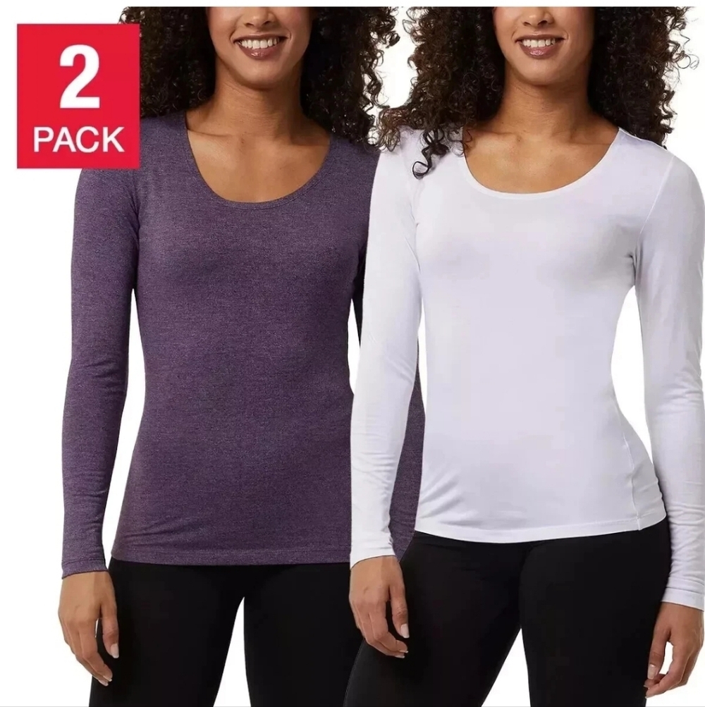 Women's 2 Pack Of Scoop Neck Long Sleeve Tees - Purple & White - 32 Degrees - S